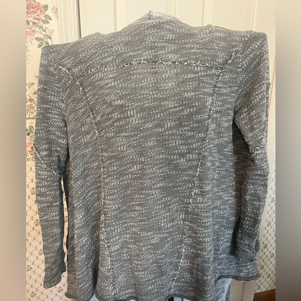 Free people Loop Cardigan Cream Grey wrap waterfall frayed distressed lagenlook - Picture 9 of 16